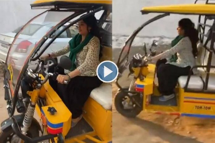 janhvi-kapoor-drives-electric-rickshaw-on-the-sets-video-viral